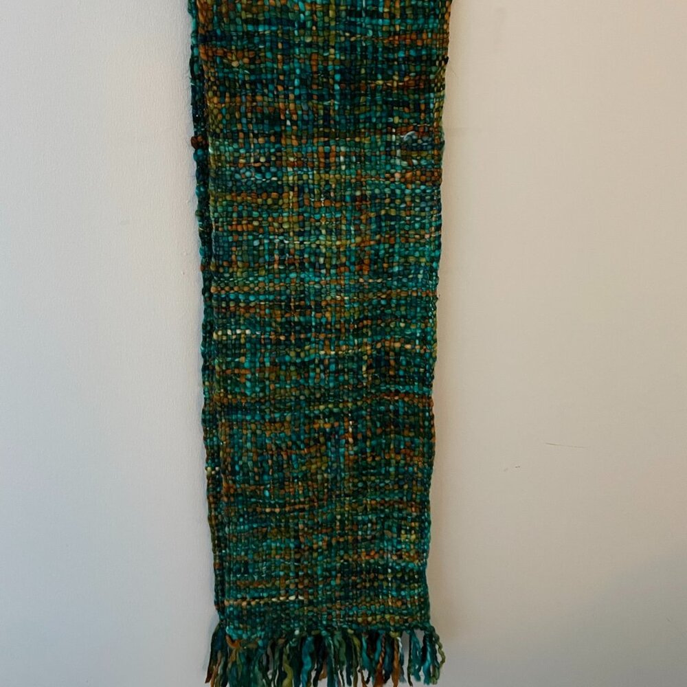 BEAUTIFUL 100% Recycled Knitted Scarf/Shawl Made in India Green/Orange/Blue